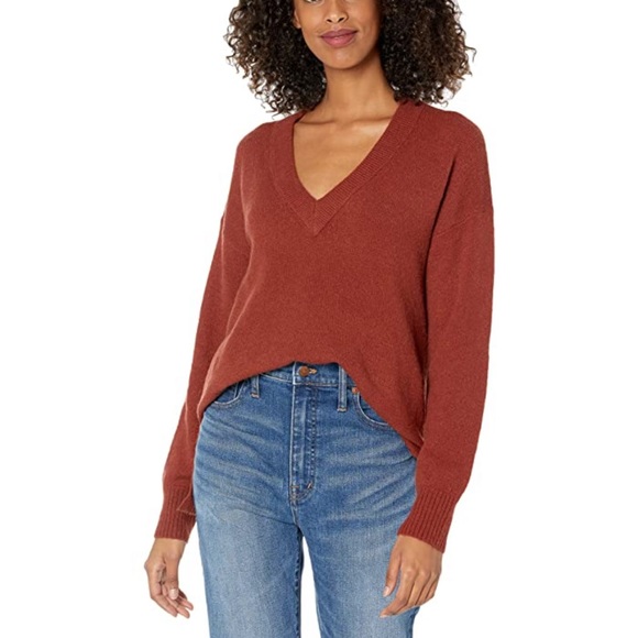 Madewell Sweaters | Madewell Bartlett V-Neck Pullover Sweater Incoziest | Color: Brown/Red | Size: M | Faby33's Closet